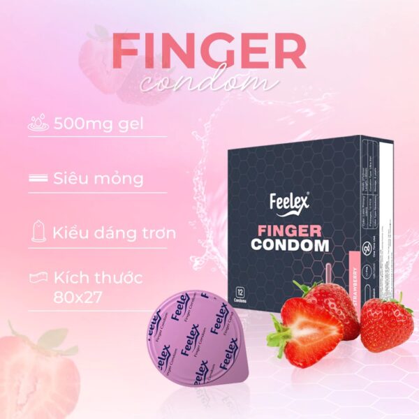 Bao cao su ngón tay Feelex Finger nhiều gel bôi trơn, hương dâu ngọt ngào, an toàn, chân thật