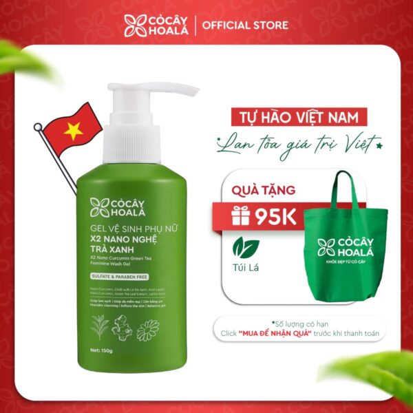 Dung Dịch Vệ Sinh Phụ Nữ Gel X2 Nano Nghệ Cỏ Cây Hoa Lá Phiên Bản Mới Hương Trà Xanh 150ml