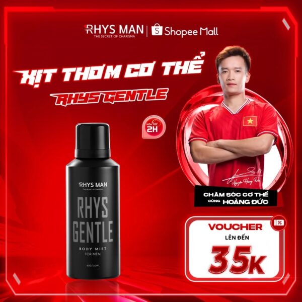 Body mist nam RHYS MAN xịt thơm toàn thân phóng khoáng, lôi cuốn Rhys Gentle 120ml