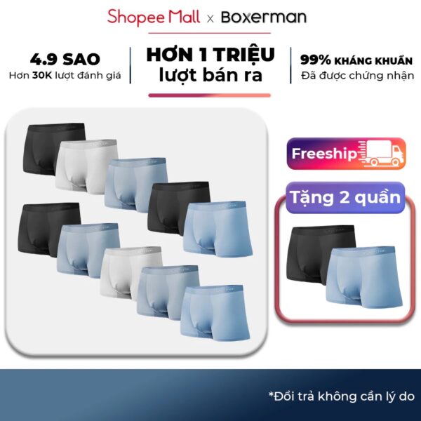 Combo 10 Quần boxer nam thun lạnh PROFIT, Quần lót nam thoáng khí BOXERMAN (mua 10 tặng 2)