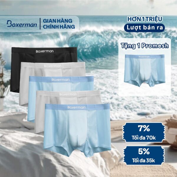 Quần sịp nam combo 5 boxer PROMESH co giãn thoải mái thoáng mát khử mùi kháng khuẩn cao cấp BOXERMAN