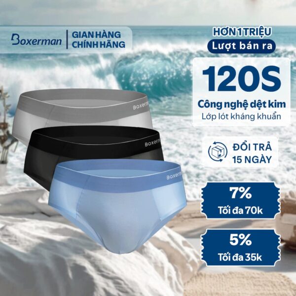 Combo 3 quần sịp nam tam giác SLIP thun lạnh chính hãng, không viền, cao cấp BOXERMAN