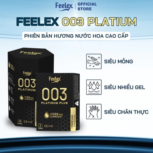 Bao cao su Feelex Platinum cao cấp siêu mỏng, nhiều gel bôi trơn - hộp 10 bcs